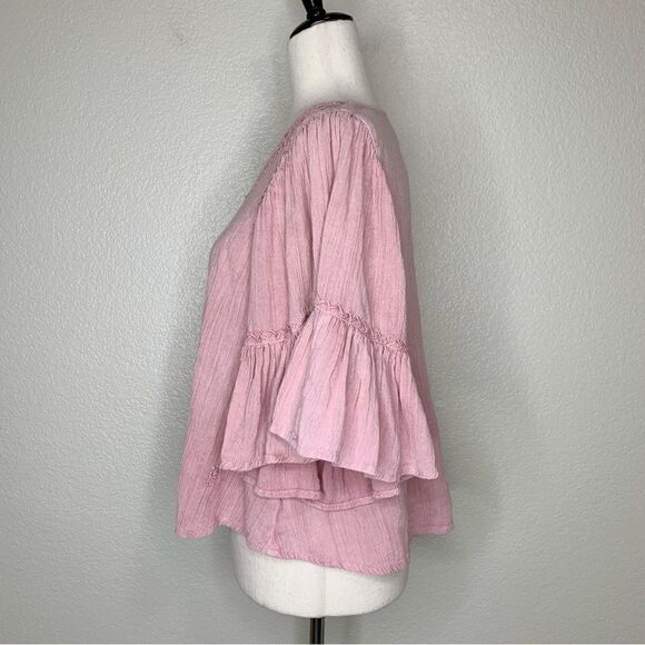 Rachel Zoe Boho Pink Embroidered Flared Sleeves Top - Picture 5 of 12